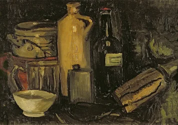 Martwa natura z garnkami, butelkami i flakonami, około 1886